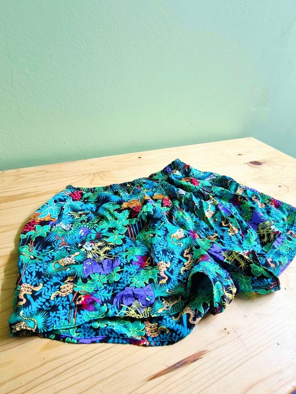 Vintage 100% Silk Neon Jungle Print Shorts / Boxers